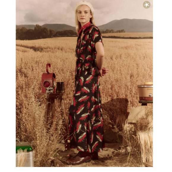 The Great Godet Skirt- Navy/Birds of Paradise Print - Picture 1 of 12